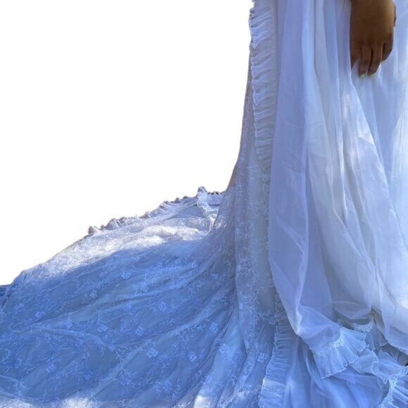 Vintage Handmade White Lace Wedding Dress 1985 Ruffles Cottage Core 4/6 - Picture 12 of 16